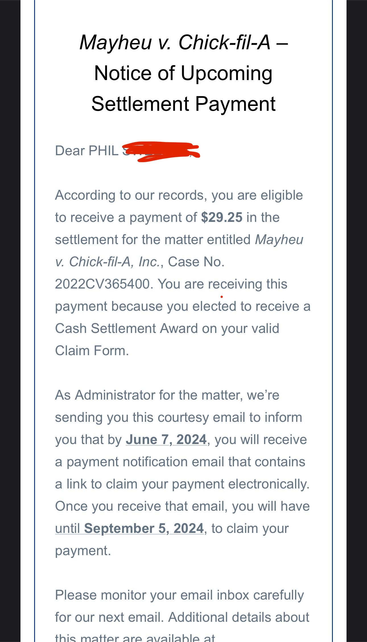 Chic-Fil-A mailbox money incoming